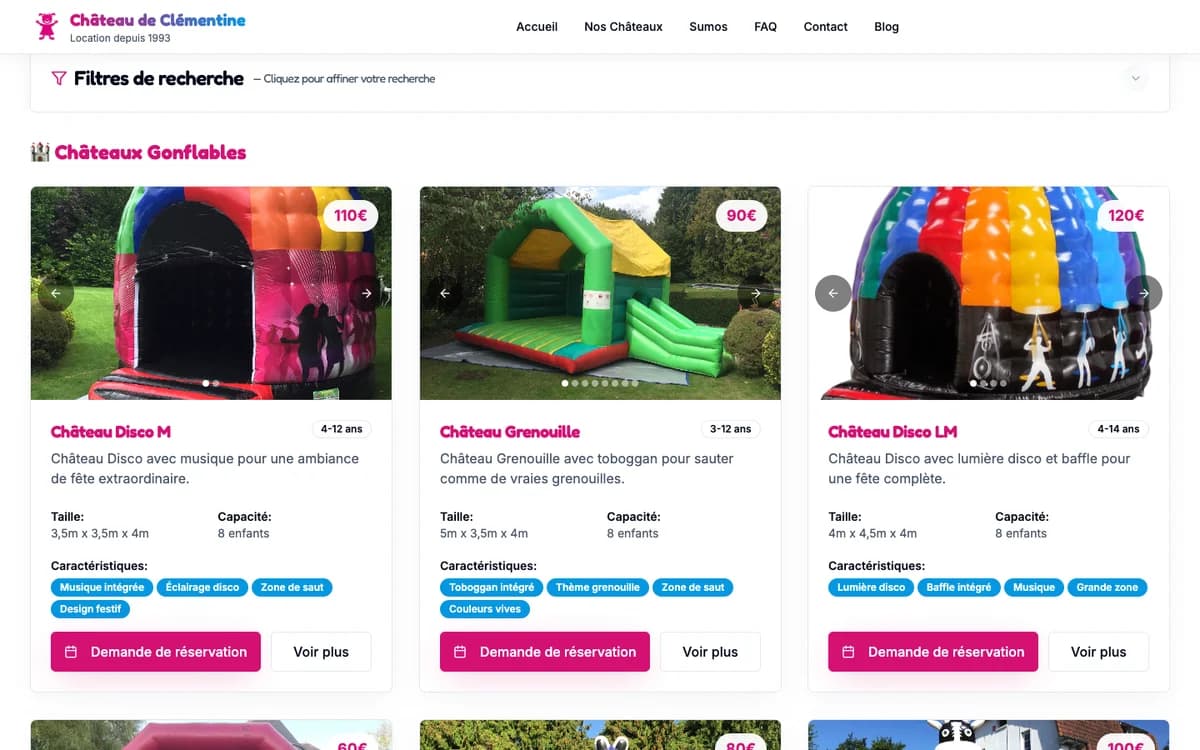 Liste des produits avec système de disponibilité par dates