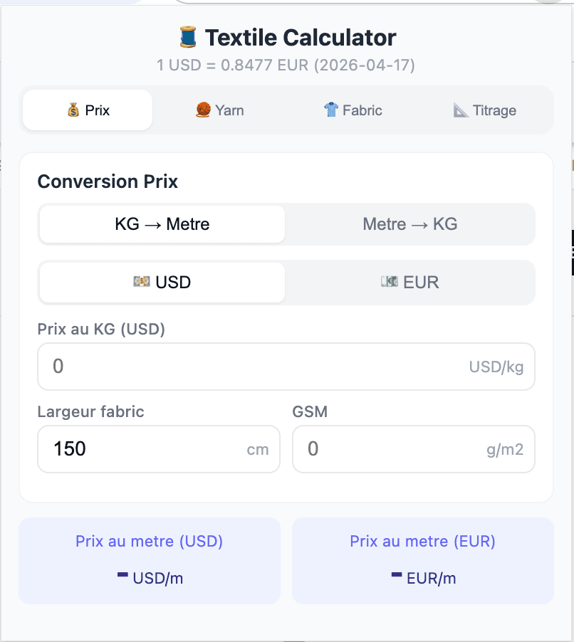 Plugin Chrome - Calculateur textile