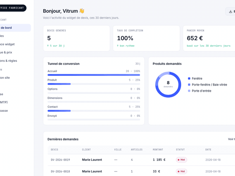 Parcours Admin devis chassis 