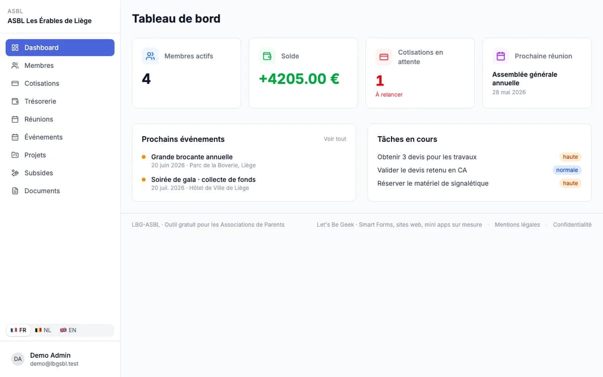 LBG-ASBL - dashboard